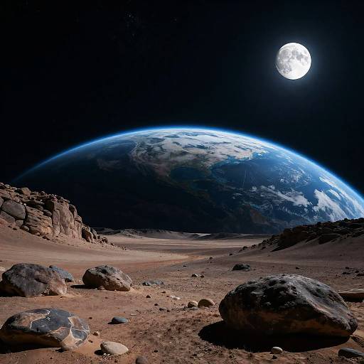 Moonlit Alien Desert Landscape with Spacecraft