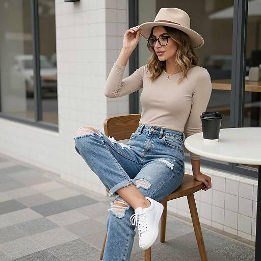 Casual Woman Sitting with Coffee