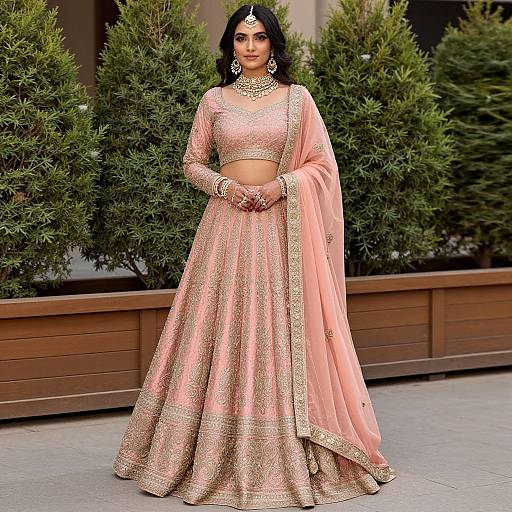 Elegant Woman in Pink Lehenga