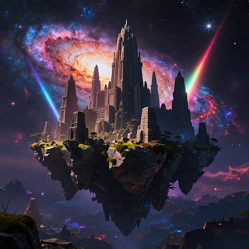 Floating Sky Island Fortress in Galaxy