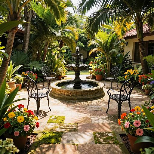 Tropical Garden Patio with Fountain