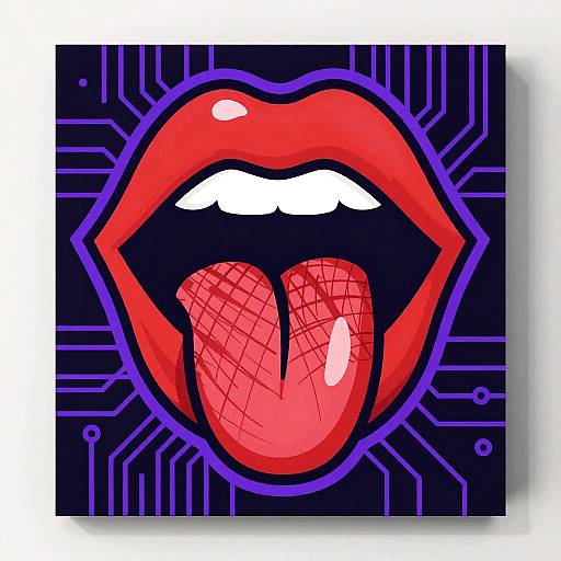 Pop Art Lips with Tongue and Circuit Pattern