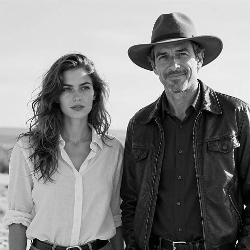 Black and White Portrait of Man and Woman Outdoors