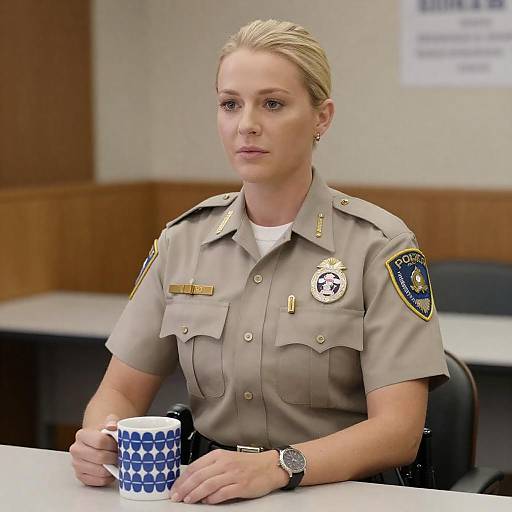 Blonde Female Officer at Desk Scene