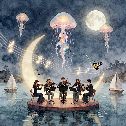 Crescent Jellyfish-Lantern Orchestra at Dusk
