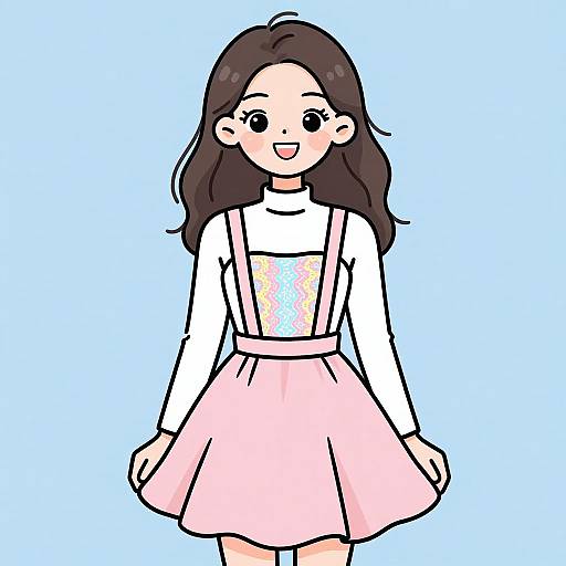 Playful Kawaii Woman in Pastel Dress