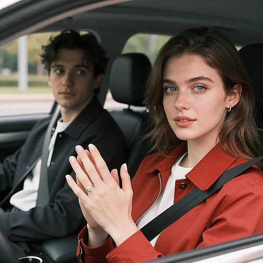Couple in Car: A Bright Moment