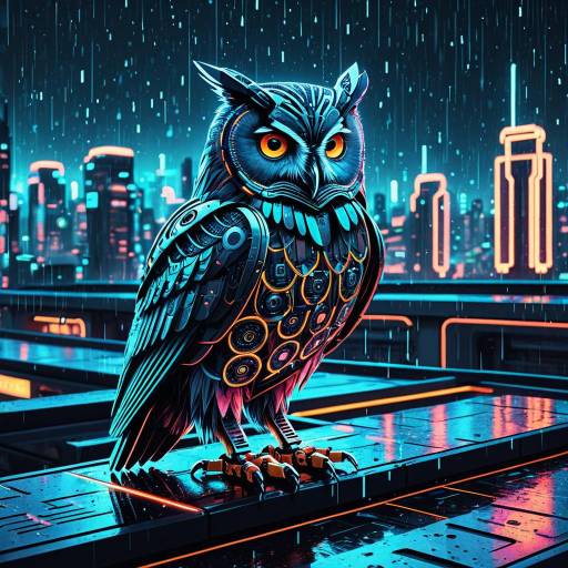 Cybernetic Owl on Futuristic City Rooftop