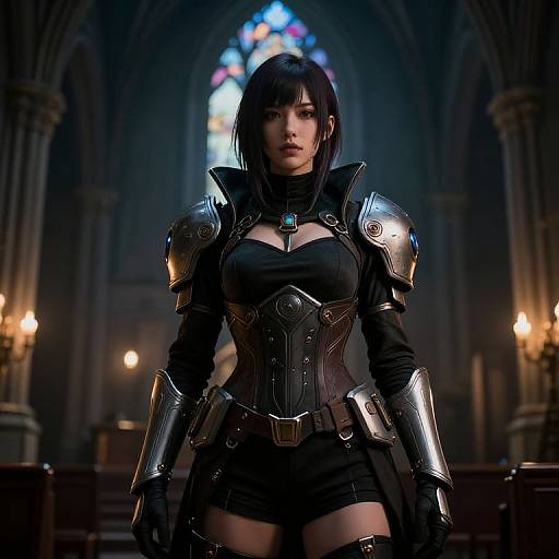 Cyberpunk Crusader Girl in Church