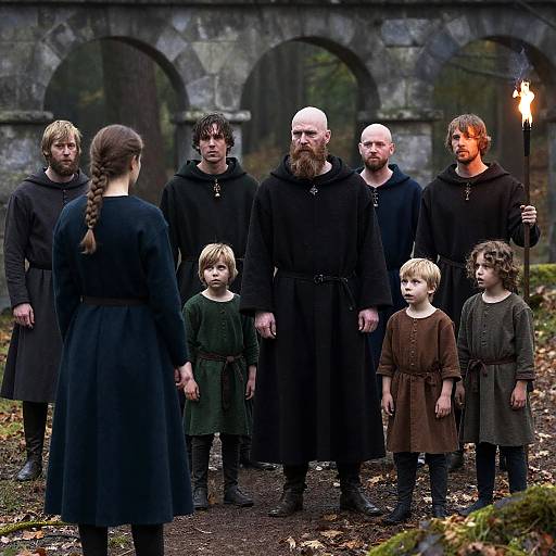 Medieval Gathering in Forest Clearing