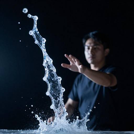 Man Reaching Toward Blue Liquid Splash