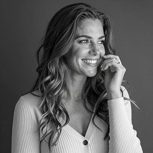 Smiling Woman in Ribbed Cardigan Black and White