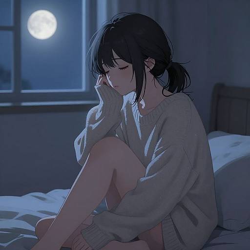 Melancholic Anime Girl at Night