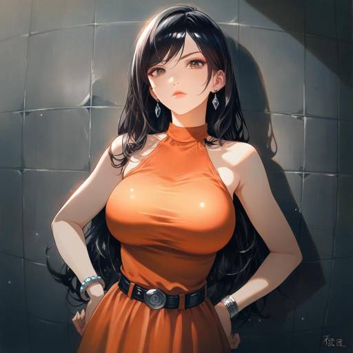 Elegant Girl in Orange Dress Portrait