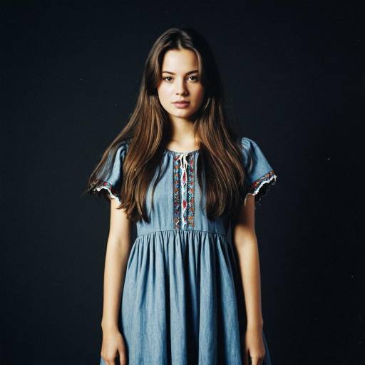 Young Woman in Blue Embroidered Dress