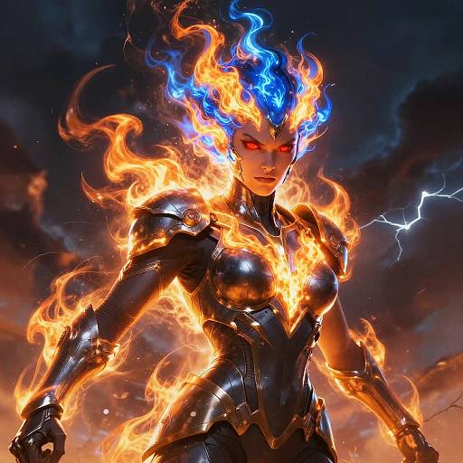Glowing Superheroine with Energy Flames
