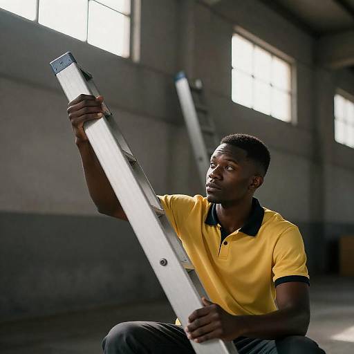 Young Black Man with Diagonal Ladder