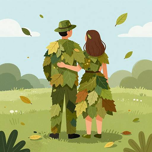 Couple Wearing Leaf Costumes Outdoors