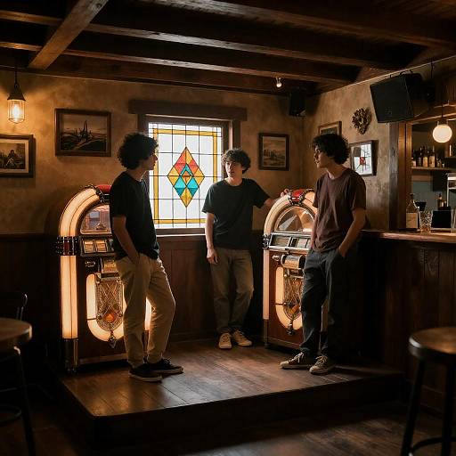 Three Men at Vintage Jukebox Bar