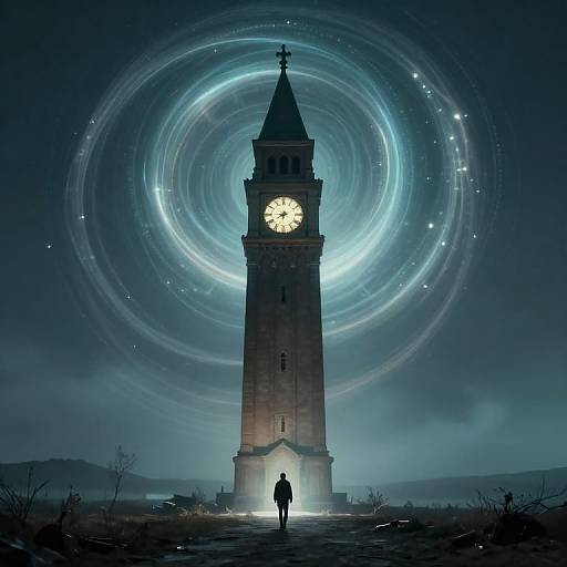 Ethereal Clock Tower in Desolate Landscape