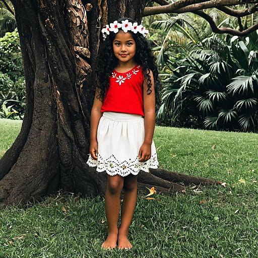 Girl in Moana Costume Standing Outdoors