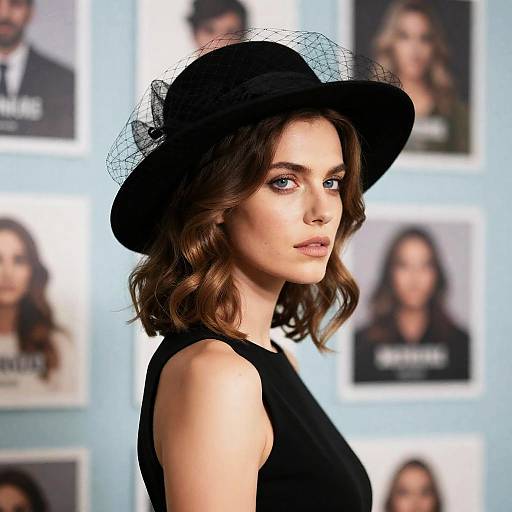 Woman in Black Hat with Veil