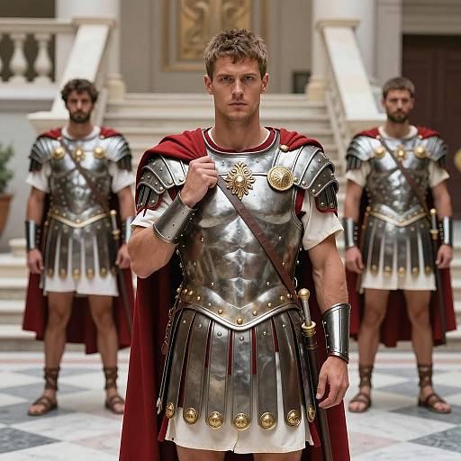 Heroic Warrior in Marble Courtyard