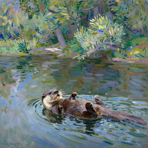 Playful Otter in Impressionist River
