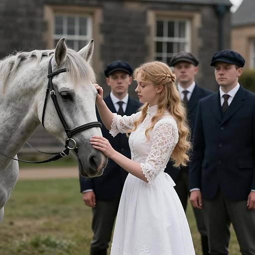 Victorian Lady Grooming Horse by Manor