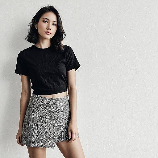 Casual Streetwear Woman in Herringbone Skirt