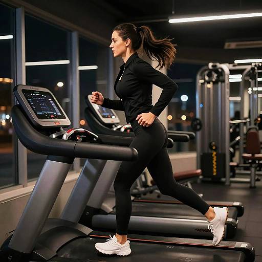 Fit Woman Running in Modern Gym