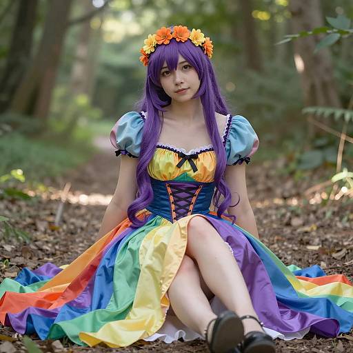 Enchanting Rainbow Cosplay in the Forest
