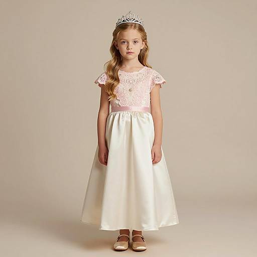 Young Girl in Satin Dress and Silver Tiara