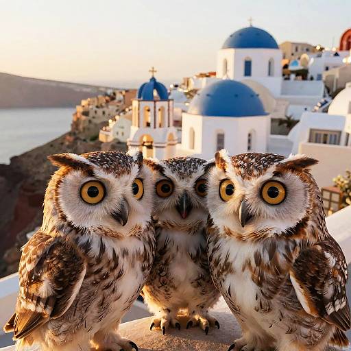 Three Owls Selfie at Santorini Sunset