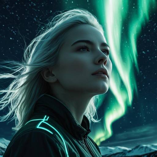 Woman with Northern Lights in Night Sky