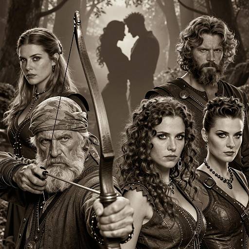 Fantasy Archer Group with Lovers Silhouette