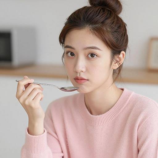 Young Asian Woman Holding Spoon