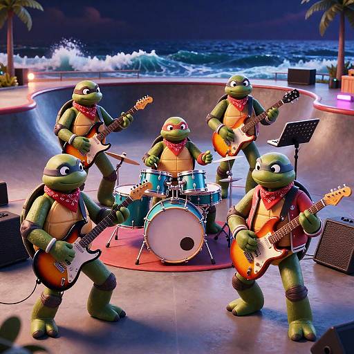Neon Boardwalk Surf-Punk Turtle Band