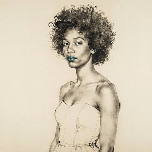 Neo-Expressionist Charcoal Portrait of Man with Curly Afro