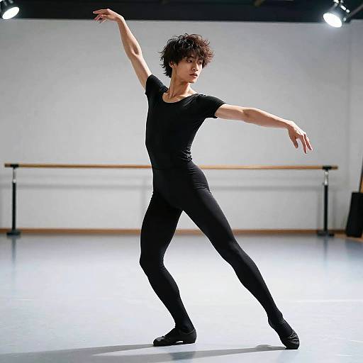 Male Dancer in Black Leotard with Messy Shag Hairstyle