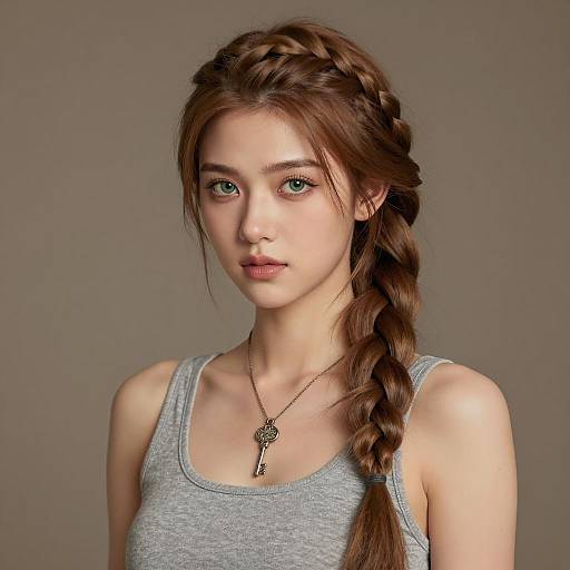 Young Woman with Braided Hair and Key Necklace
