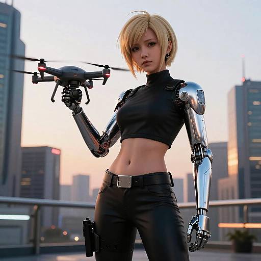 Cyberpunk Android 18 in Futuristic City