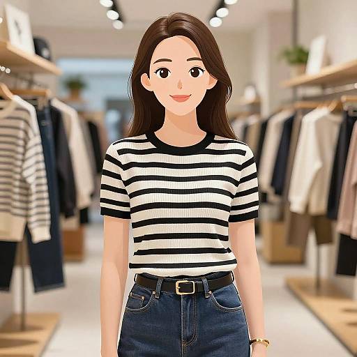 Smiling Woman in Casual Chic Outfit