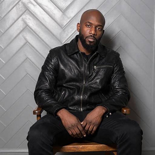 Bald Black Man in Leather Jacket