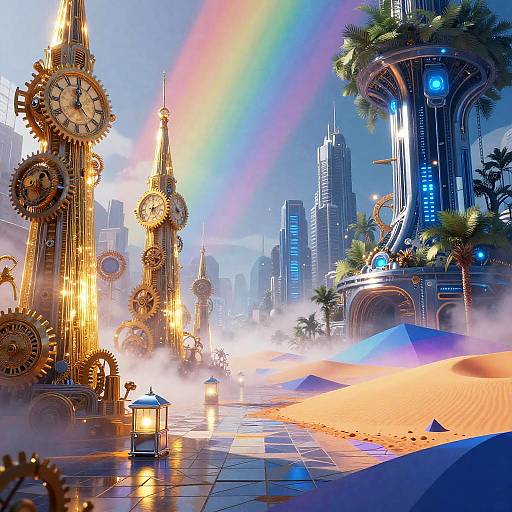 Surreal Dreamscape with Clockwork Towers