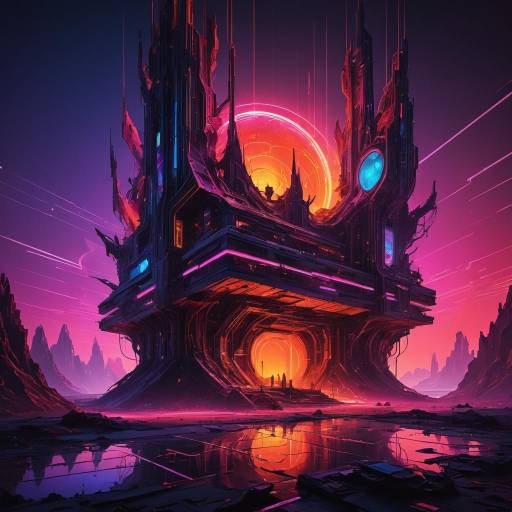 Surreal Alien Architect in Neon Landscape Surreal Alien Architect in Neon Landscape
