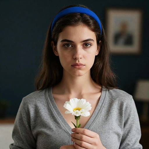 Young Woman Holding White Flower