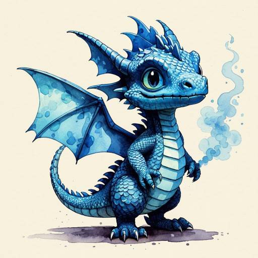 Cute Tiny Blue Dragon Illustration