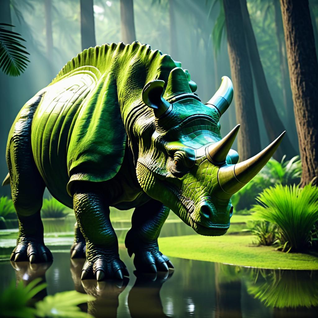 Robotic Triceratops in Ancient Swamp