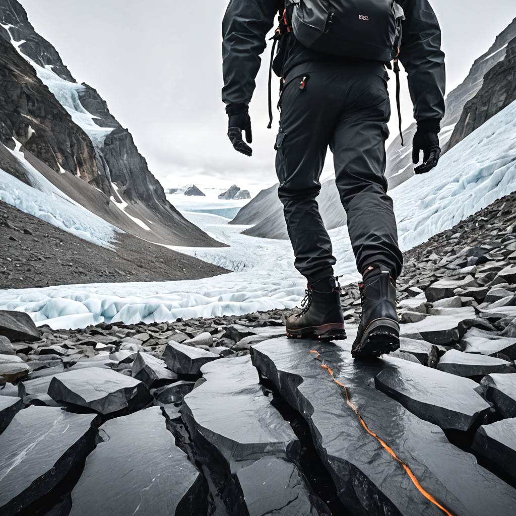 Stoic Climber Conquering a Glacier